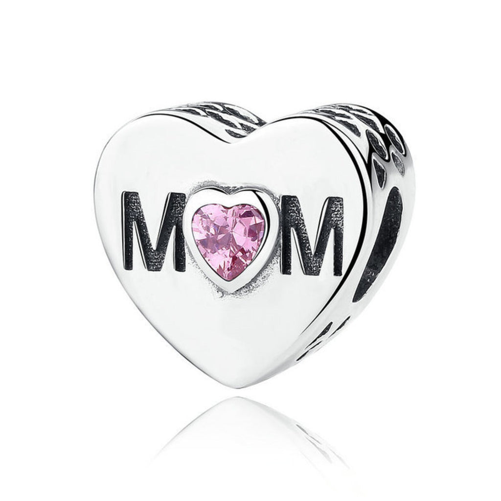 S925 Silver Mum Heart Charm Bead For Bracelet and Necklace