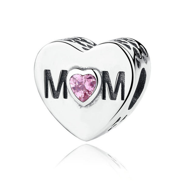 S925 Silver Mum Heart Charm Bead For Bracelet and Necklace